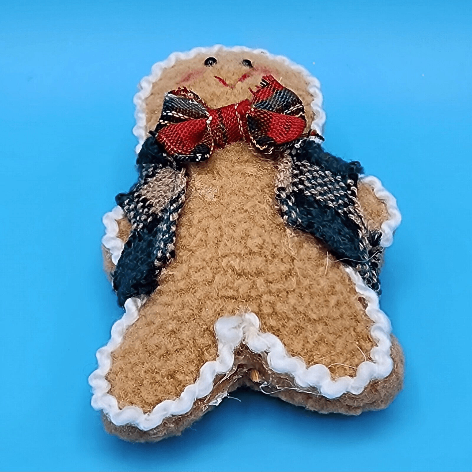 Gingerbread Man Brooch Christmas Pin Plush Sherpa Bow Tie And Vest Holiday Gift