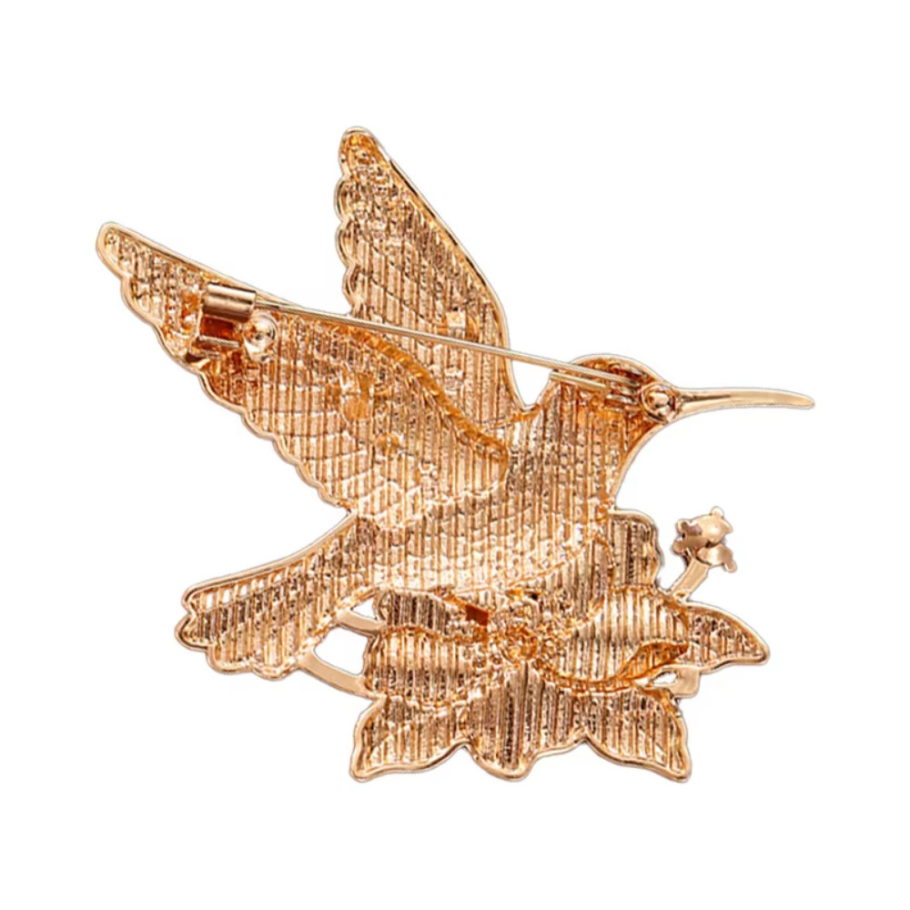 Luxury Rhinestone Hummingbird Brooch Flower Bird Pin Spring Summer Jewelry Gift
