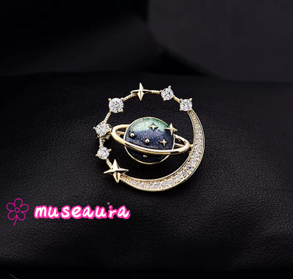 Luxury Dreamy Blue Star Brooch Cosmic Starry Sky Pin Vintage Style Statement