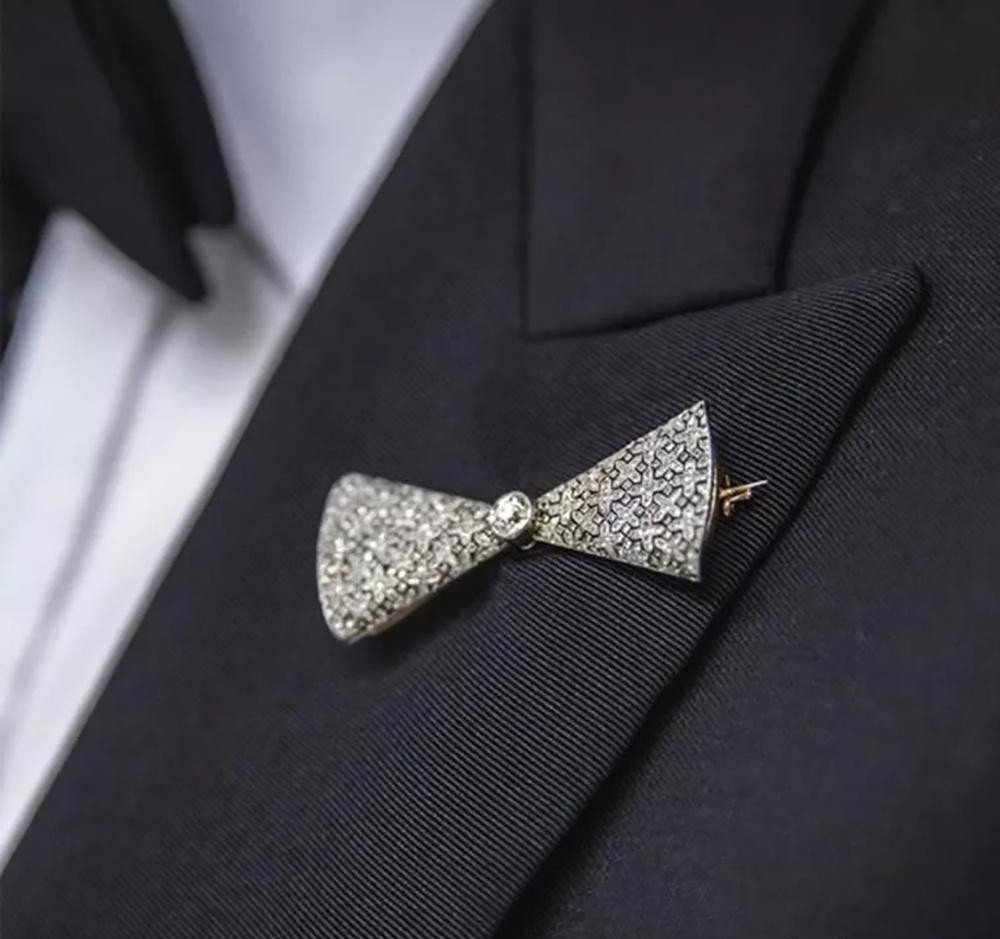 Bow Brooch Pin 2Ct Round Cut Genuine Moissanite 14K Two-tone Gold Plated Unisex